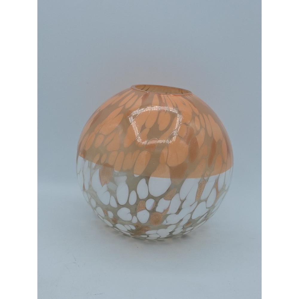 SMALL ANTHROPOLOGIE BELA ART‎ GLASS VASE ROUND CORAL PINK SPLODGE